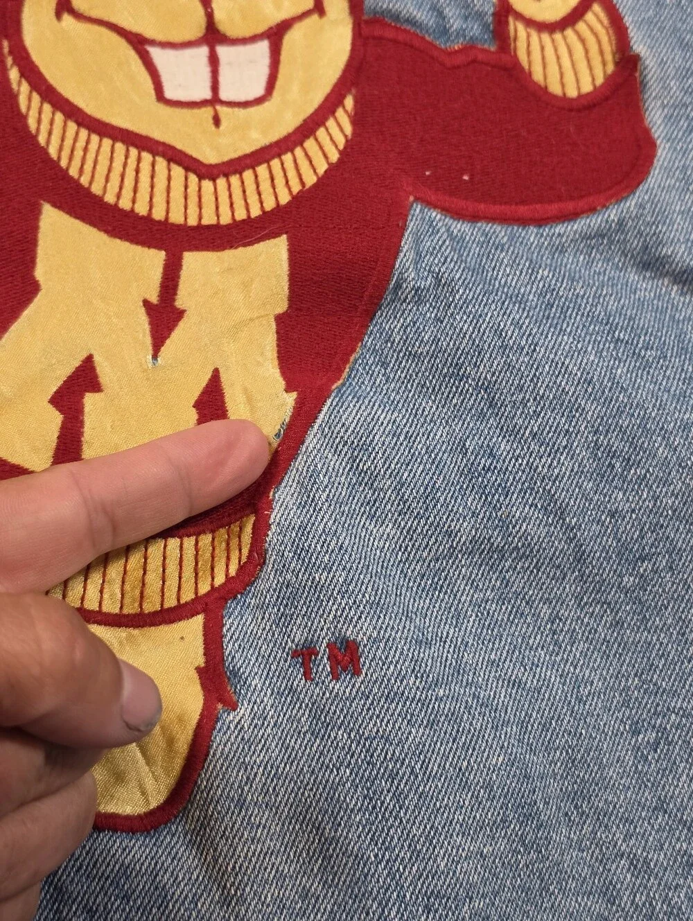 Vintage 90s University of Minnesota Golden Gophers Denim Varsity Bomber Jacket